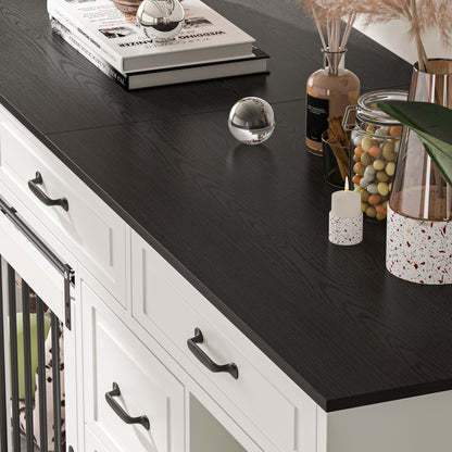 Cage pour chien à 6 tiroirs et 2 compartiments avec porte de style grange