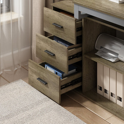 Bureau d'angle en L de 55 pouces avec étagères et tiroirs 