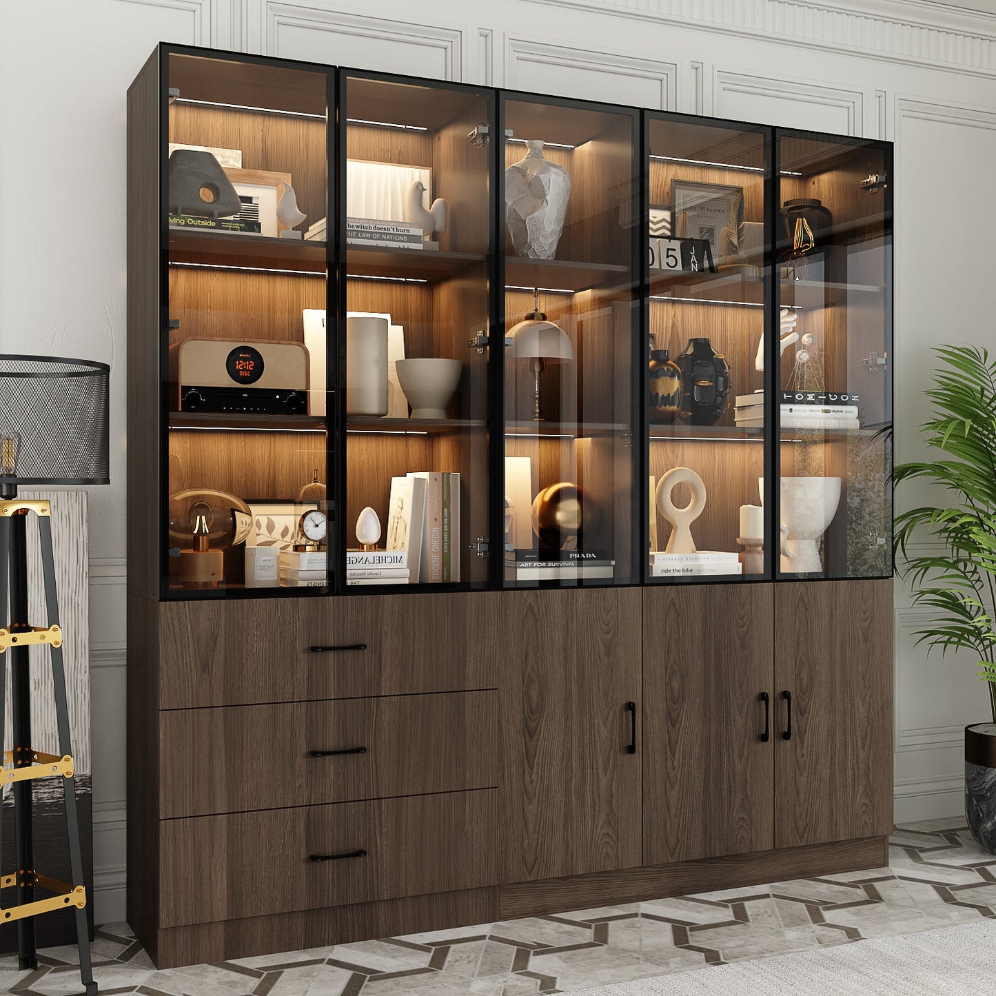 Bibliothèque combinée avec éclairage LED