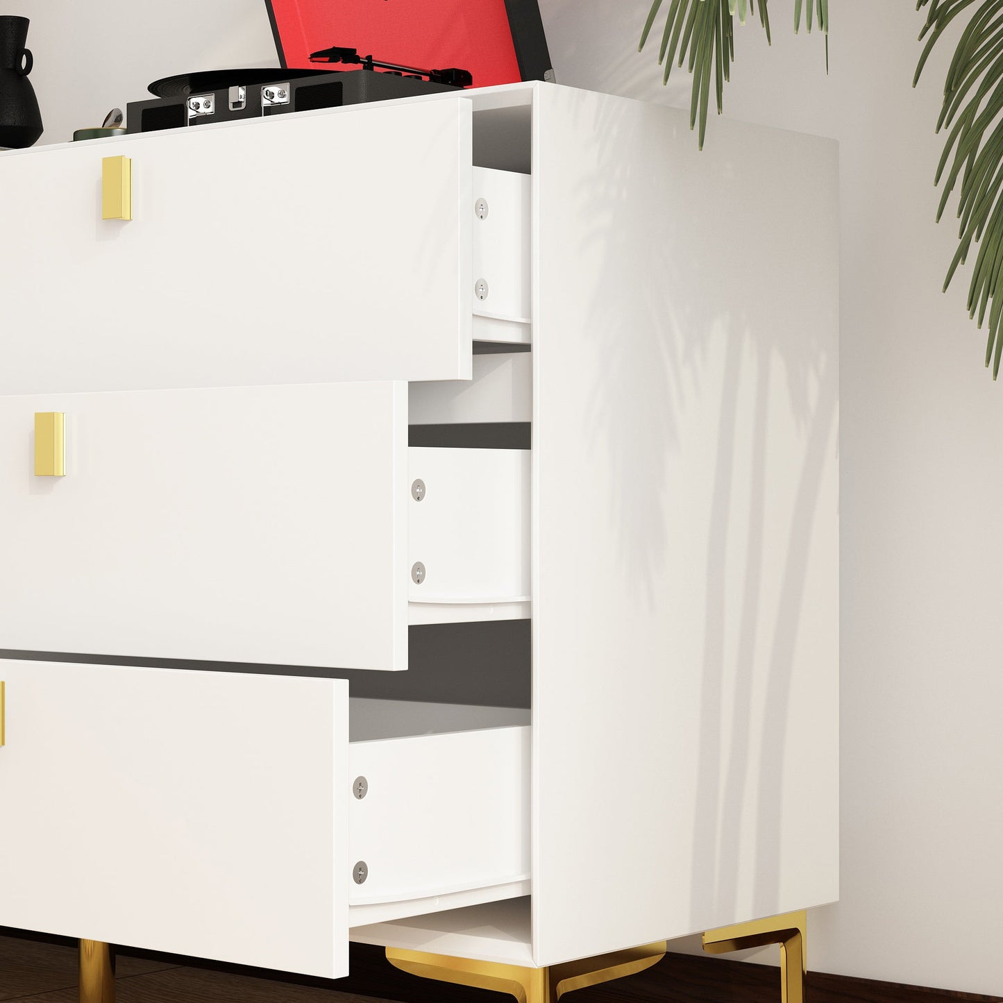 Buffet/commode à 6 tiroirs avec pieds en métal pour le rangement à domicile