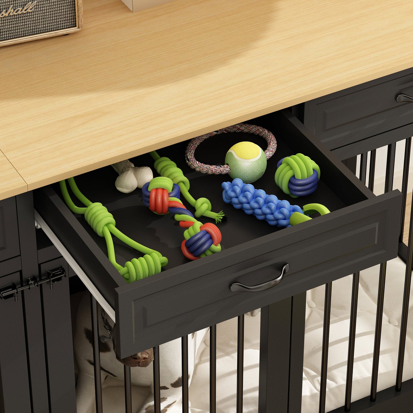 Grand meuble pour cage de chien avec 4 tiroirs et séparateurs