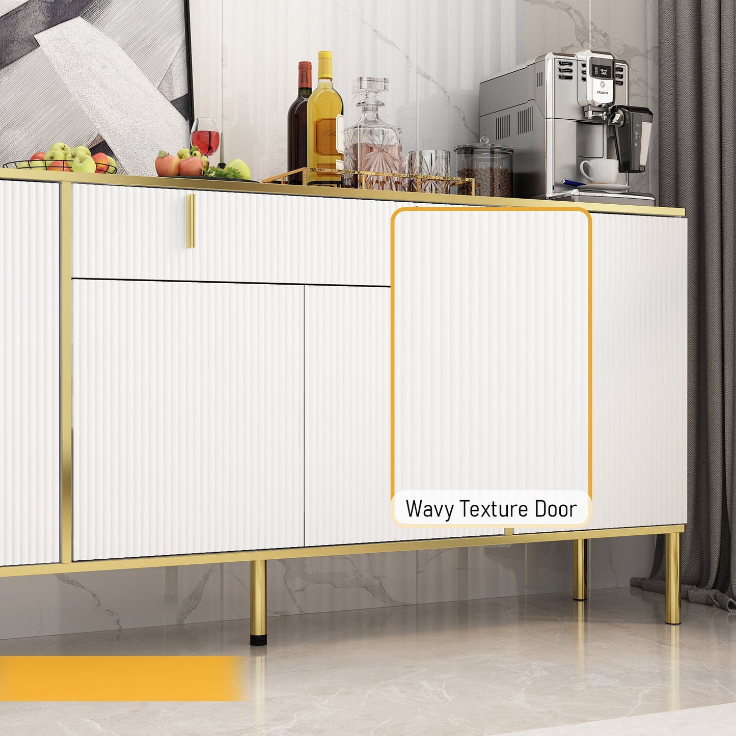 Buffet large noir avec tiroir et portes escamotables