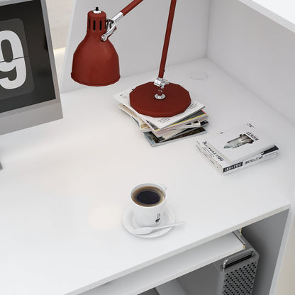 Bureau d'accueil avec comptoir, tiroir verrouillable et étagère