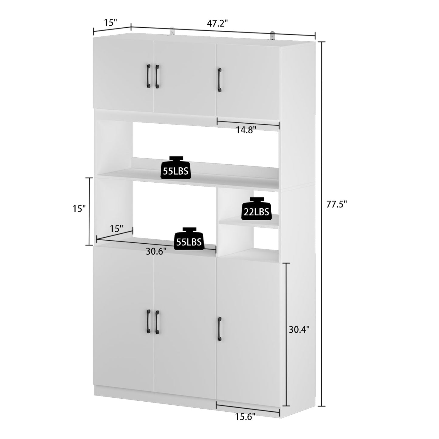 Grand meuble de rangement de cuisine avec portes et étagères - 47,2 cm de large