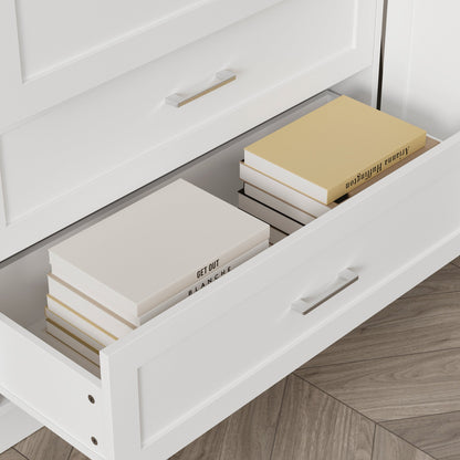 Bibliothèque à 11 tiroirs avec portes vitrées, 78,7 po H x 110 po L