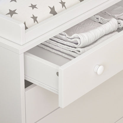 Commode de rangement pour chambre d'enfant avec table à langer, plateau spacieux, 5 tiroirs et 2 étagères 