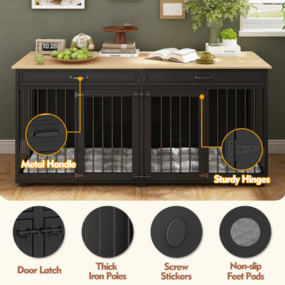 Grande cage en bois pour chien avec 2 tiroirs et séparateurs