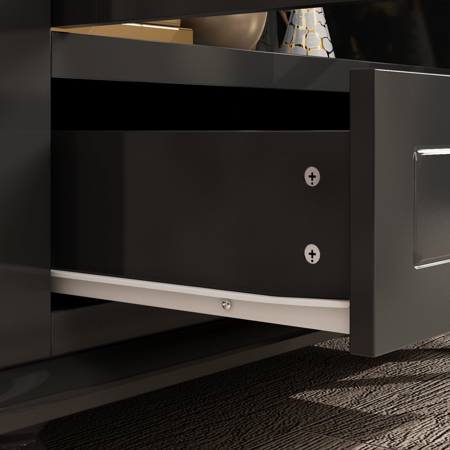 Buffet/meuble de rangement avec étagère à 3 niveaux et portes en acrylique