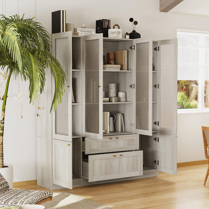 Bibliothèque modulaire à 4 tiroirs avec portes en verre dépoli, 71 po H x 126 po L