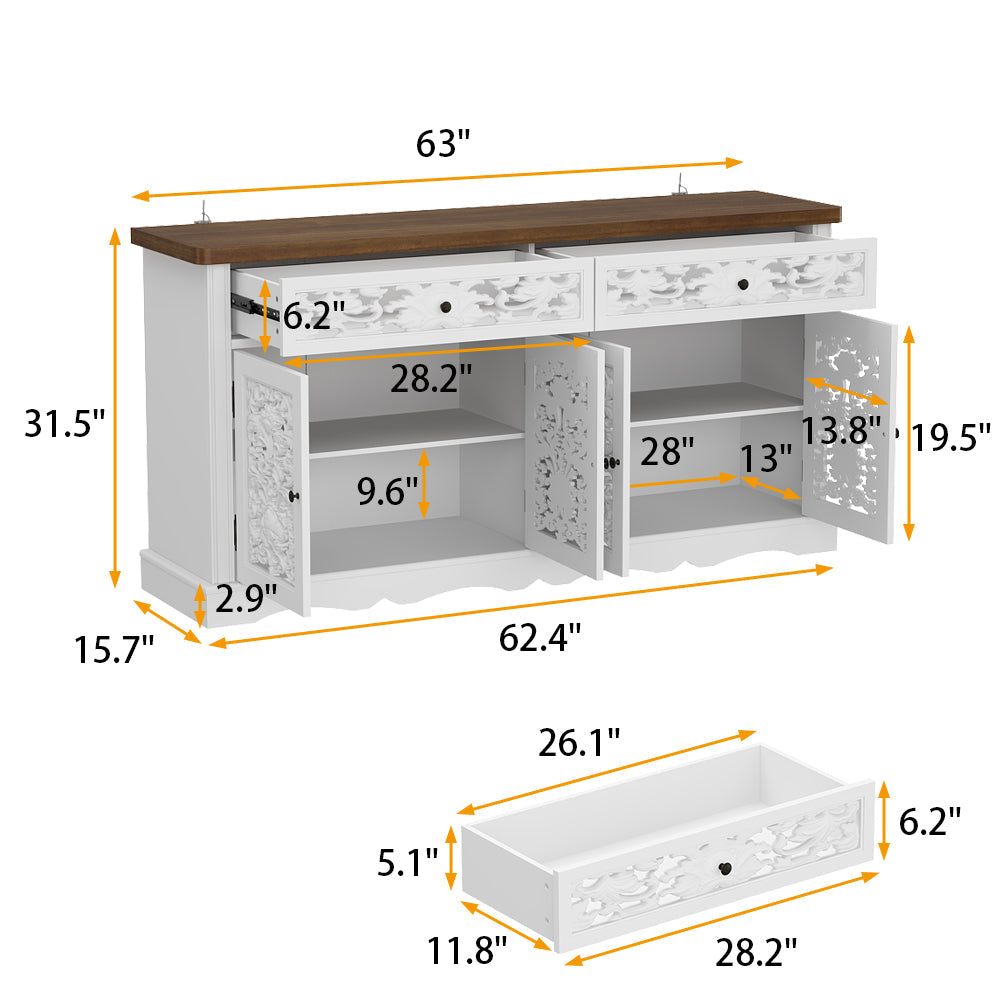 Buffet/meuble de rangement de 63 po de largeur