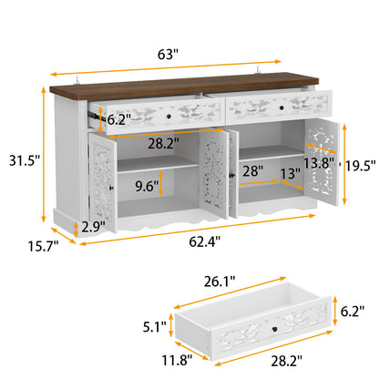 Buffet/meuble de rangement de 63 po de largeur