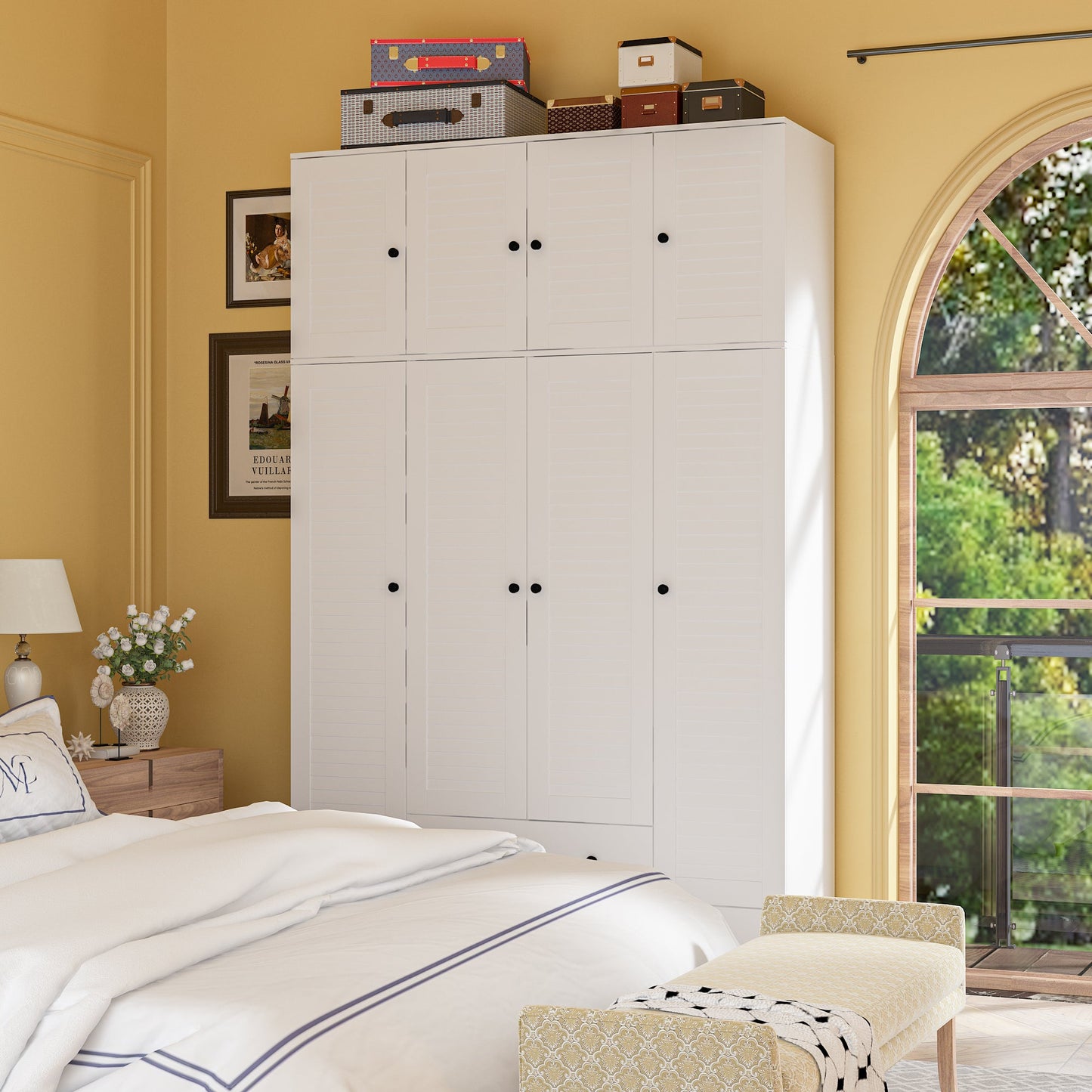 Grande armoire-penderie pour chambre à coucher, meuble de rangement à 4 portes et 5 tiroirs