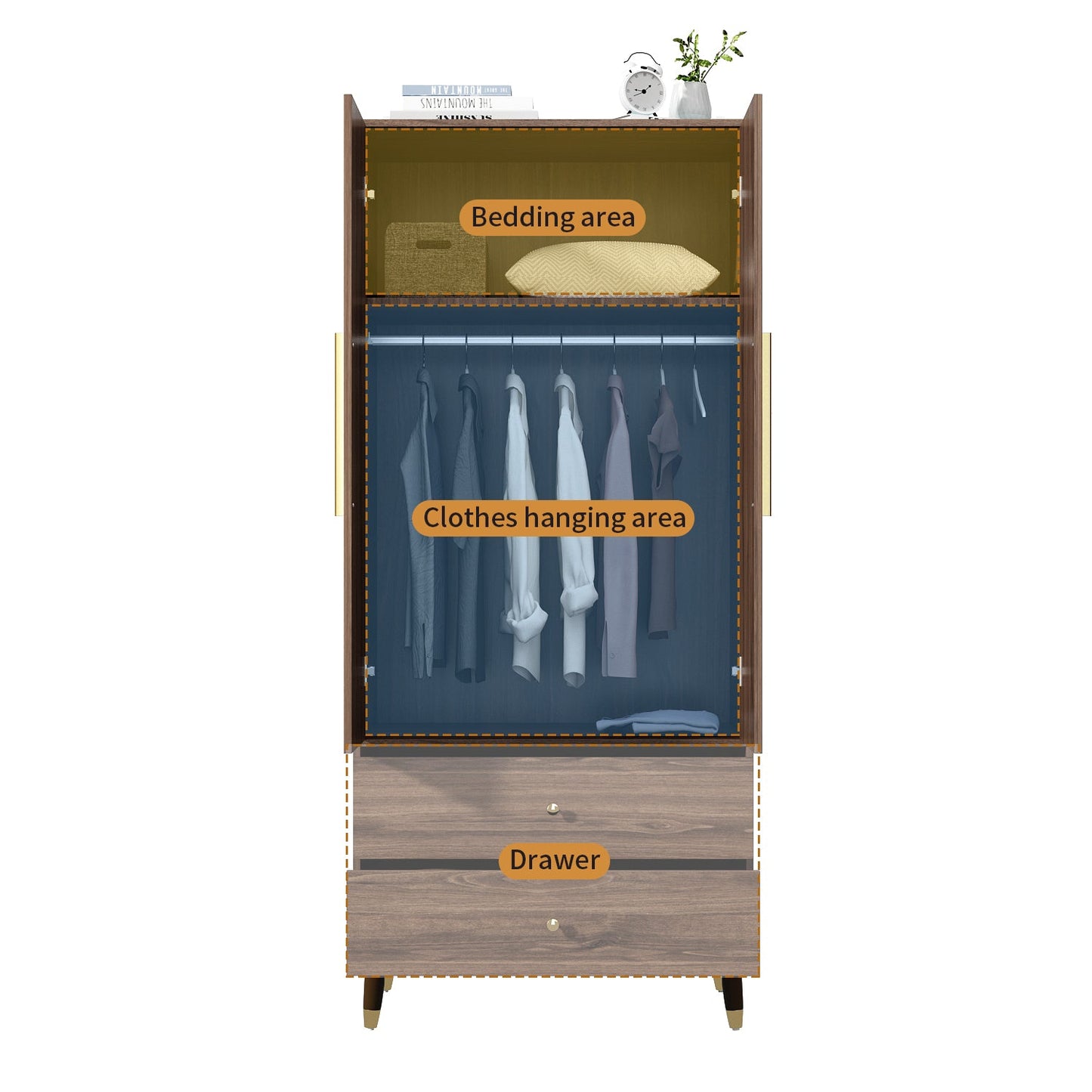 Armoire moderne grand placard de rangement 2 portes 2 tiroirs