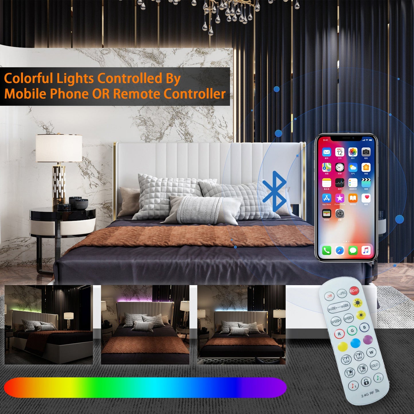 Lit élégant avec cadre durable et tête de lit confortable