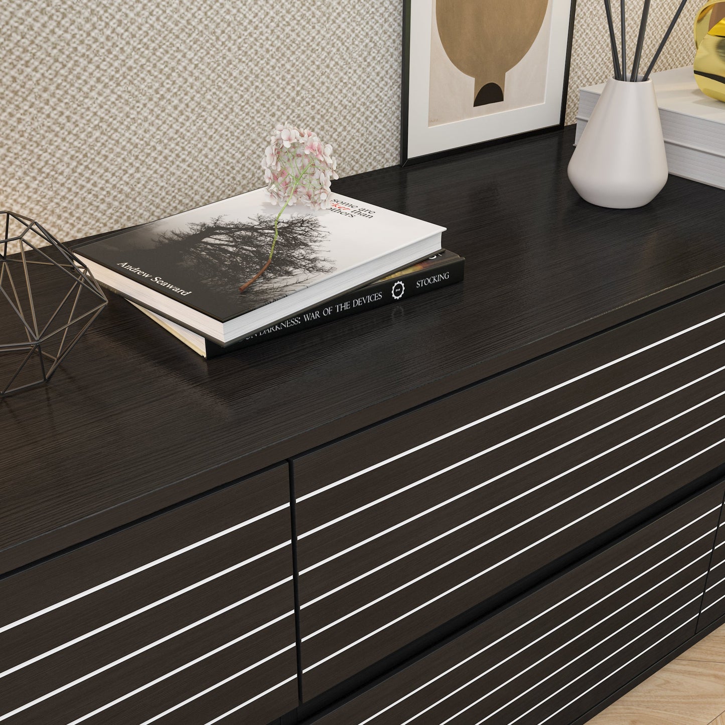 Commode moderne à 6 tiroirs, style minimaliste et contemporain, idéale pour la chambre ou le salon.