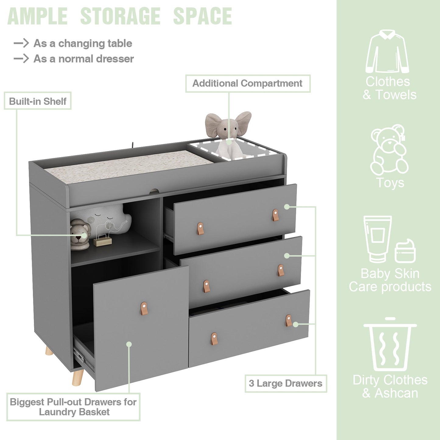 Table à langer pour bébé, commode à 4 tiroirs pour chambre d'enfant, table à langer