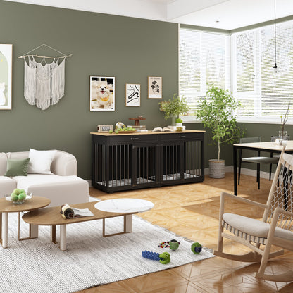 Grande cage en bois pour chien avec 2 tiroirs et séparateurs