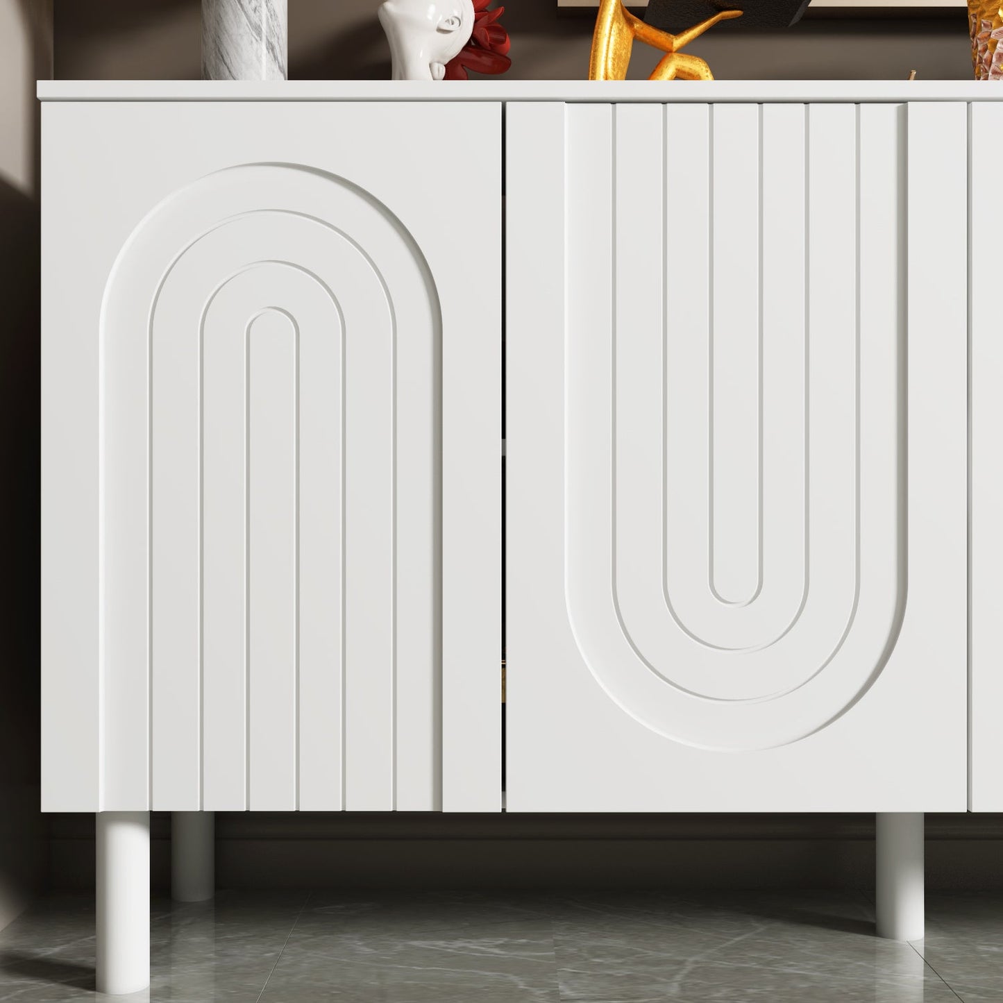 Buffet console en finition blanche, 4 portes en forme de U
