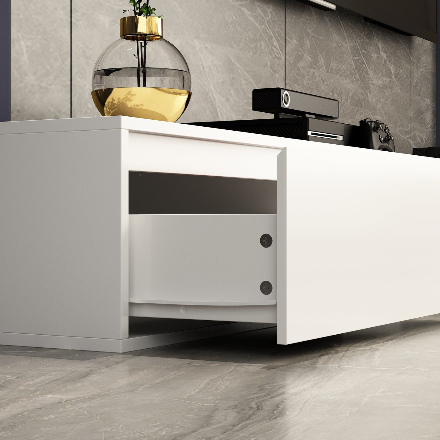 Console multimédia à 4 tiroirs de 94,5 pouces de large