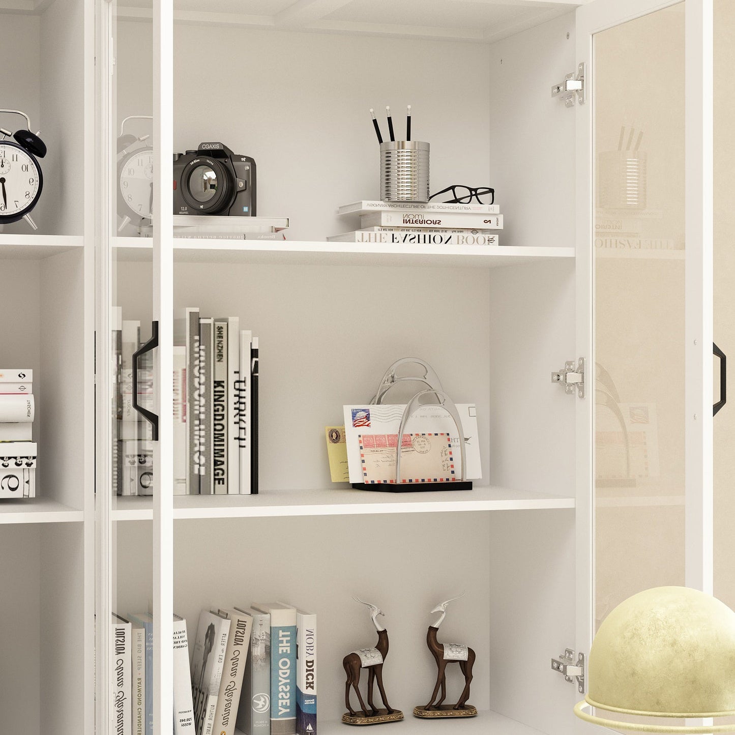 Grande vitrine d'angle avec étagère de rangement et bibliothèque combinées