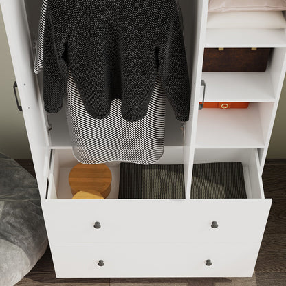 Armoire de rangement à 2 portes, 2 tiroirs et 1 miroir pour chambre à coucher