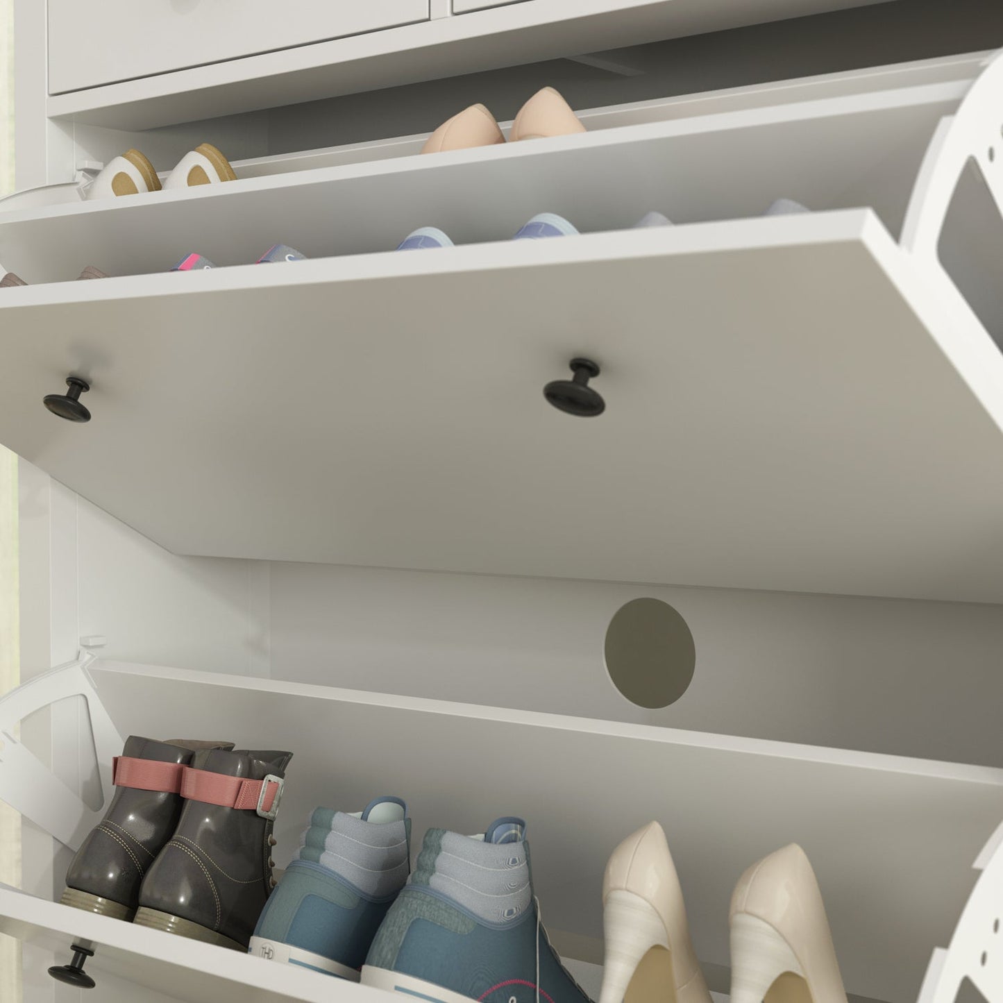 Meuble à chaussures en bois à 2 niveaux avec 2 tiroirs, idéal pour l'entrée