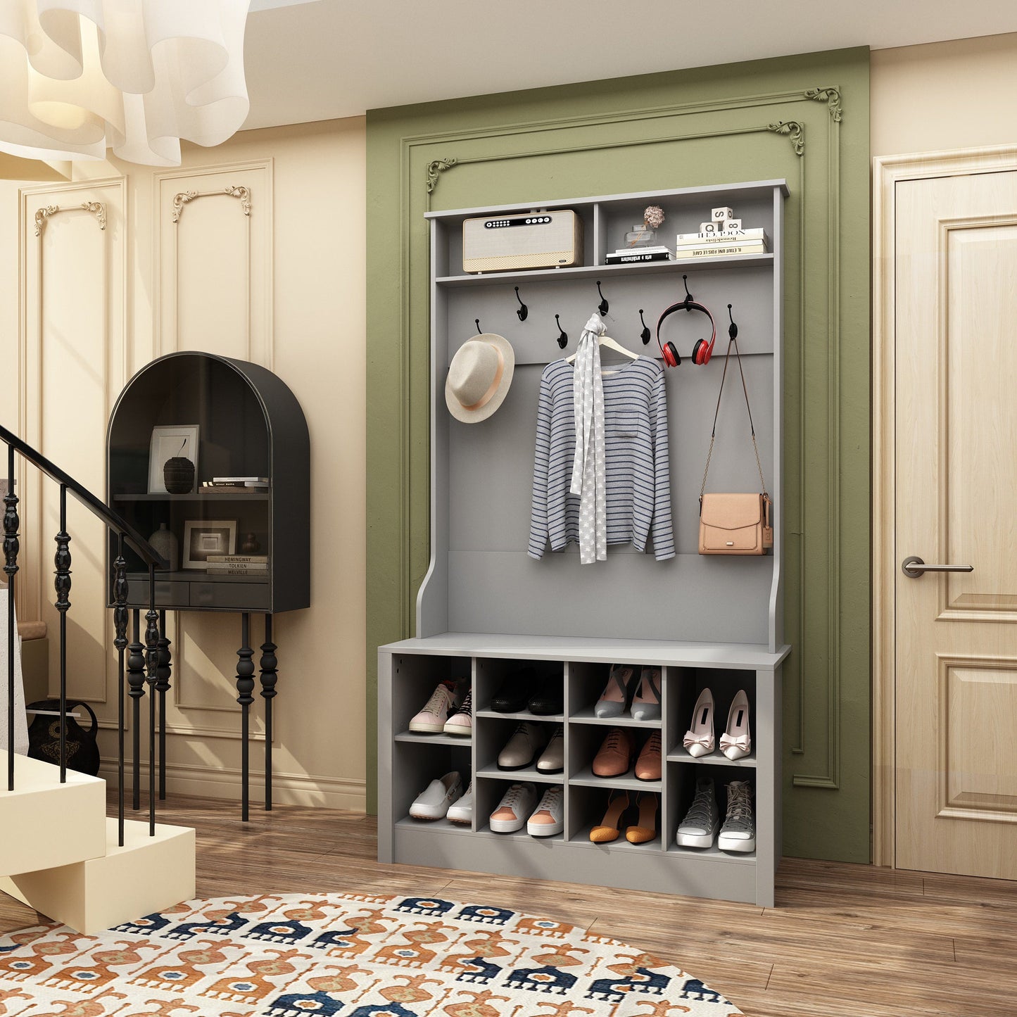 Meuble à chaussures avec banc et crochets pour entrée