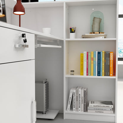 Bureau d'accueil avec comptoir, tiroir verrouillable et étagère