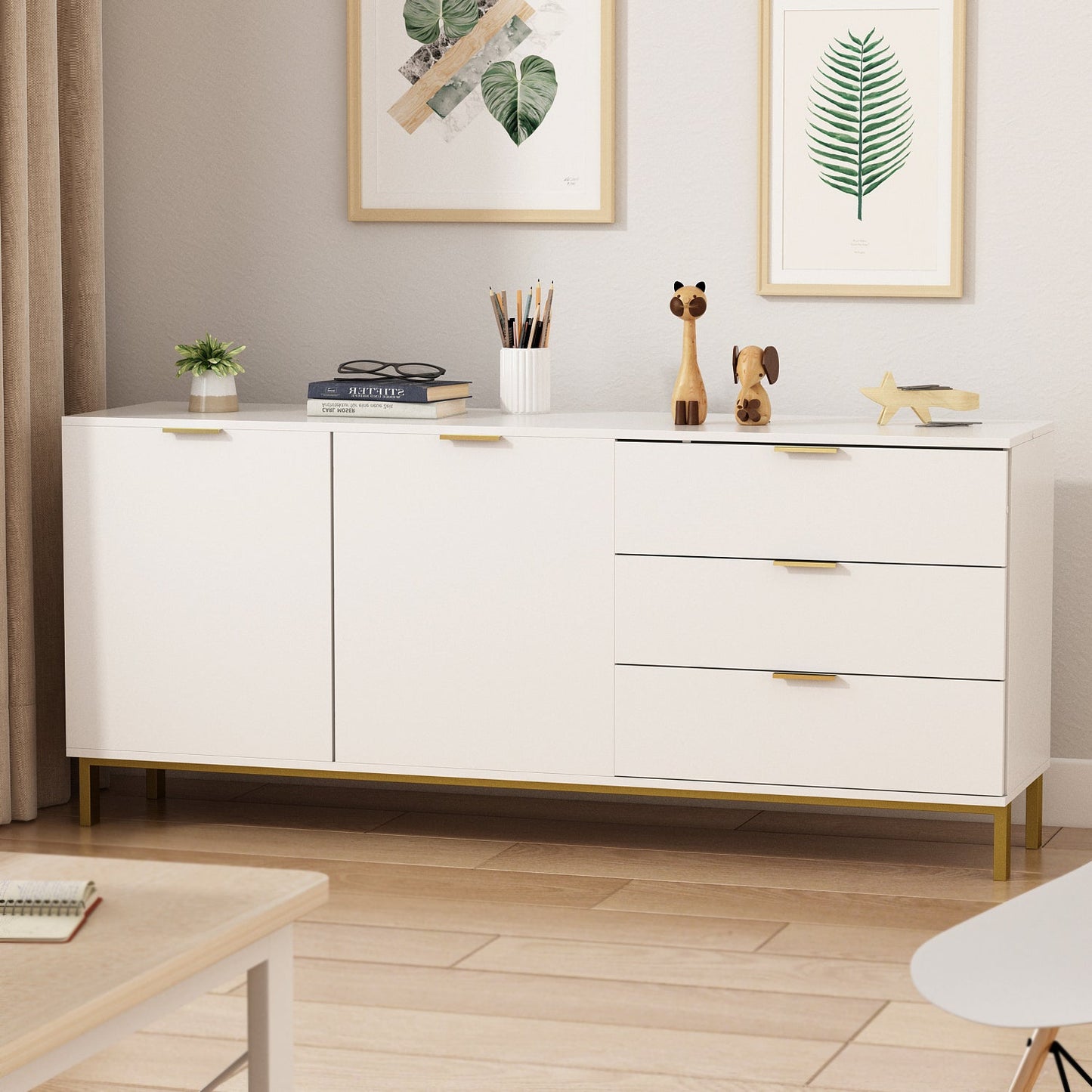 Buffet-bar à 3 tiroirs et 2 portes, meuble de rangement, crédence, coin café 