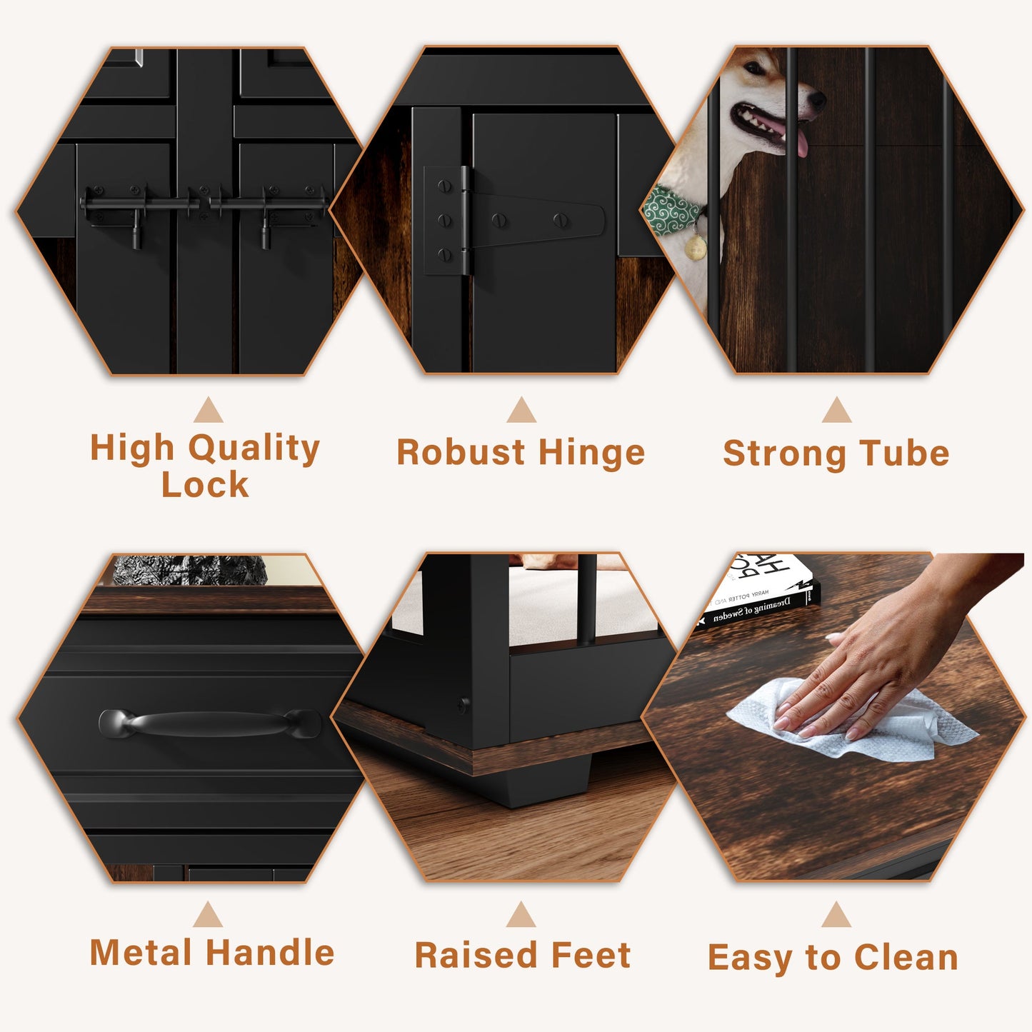 Grande cage en bois pour chien avec 2 tiroirs et séparateurs