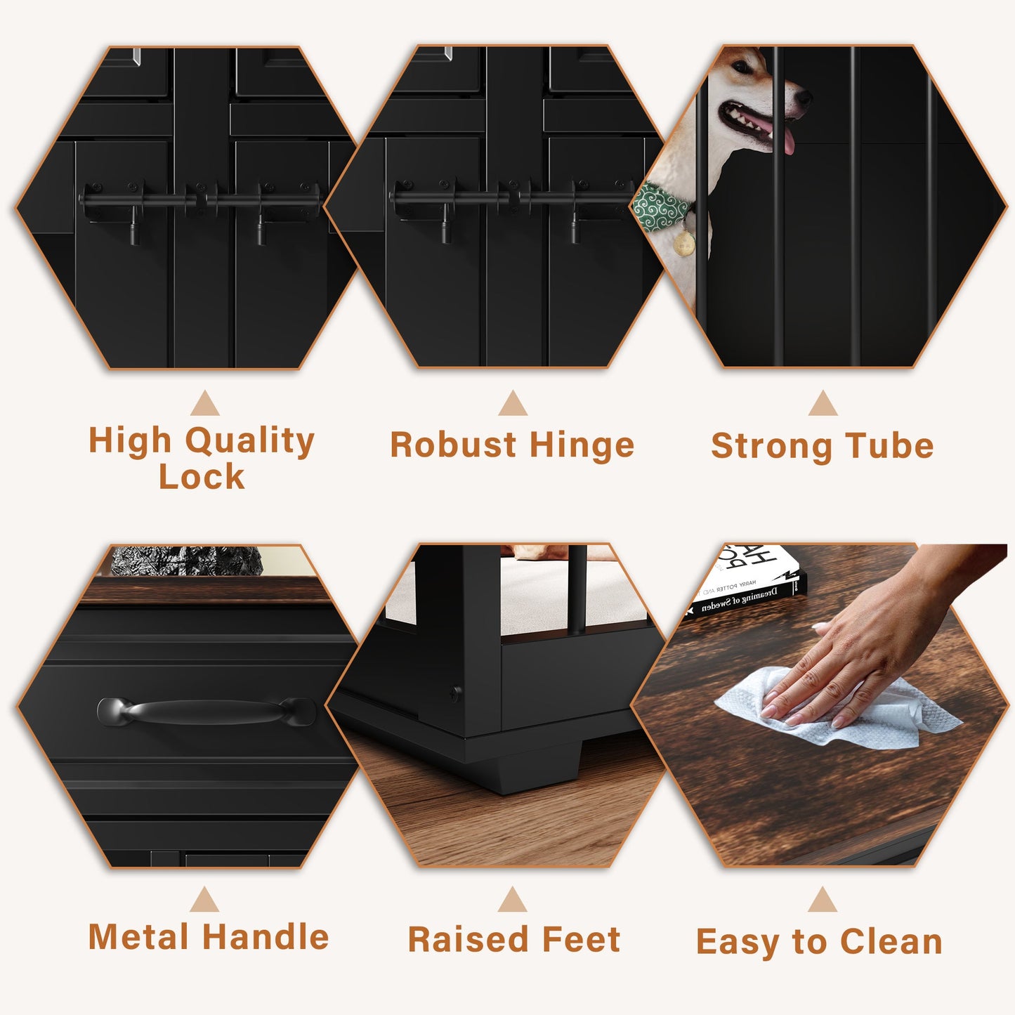 Grande cage en bois pour chien avec 2 tiroirs et séparateurs