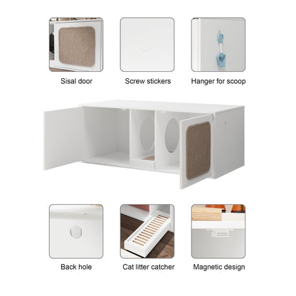 Enclos double pour litière avec portes en sisal et rangement