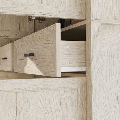 Meuble de rangement modulaire élégant : design épuré et combinaison de compartiments ouverts et fermés.