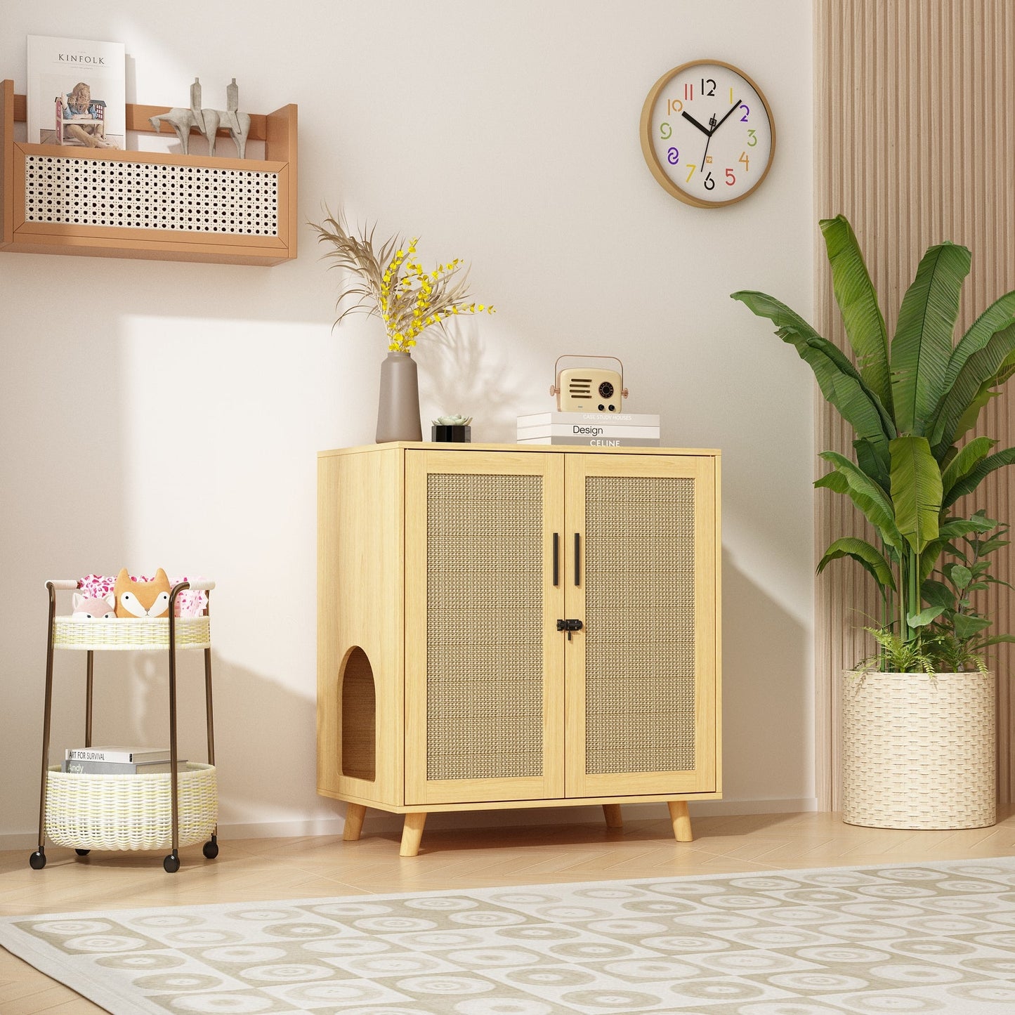 Enclos moderne pour bac à litière pour chat avec serrure et portes en sisal