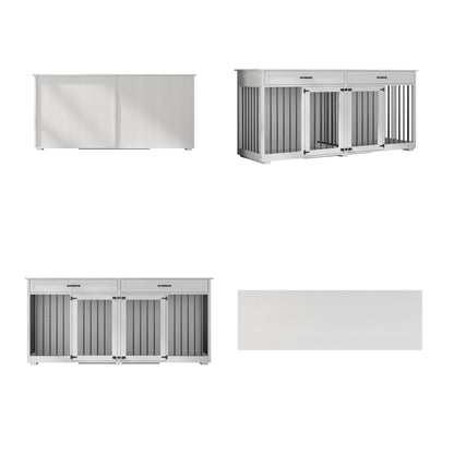 Grande cage en bois pour chien avec 2 tiroirs et séparateurs