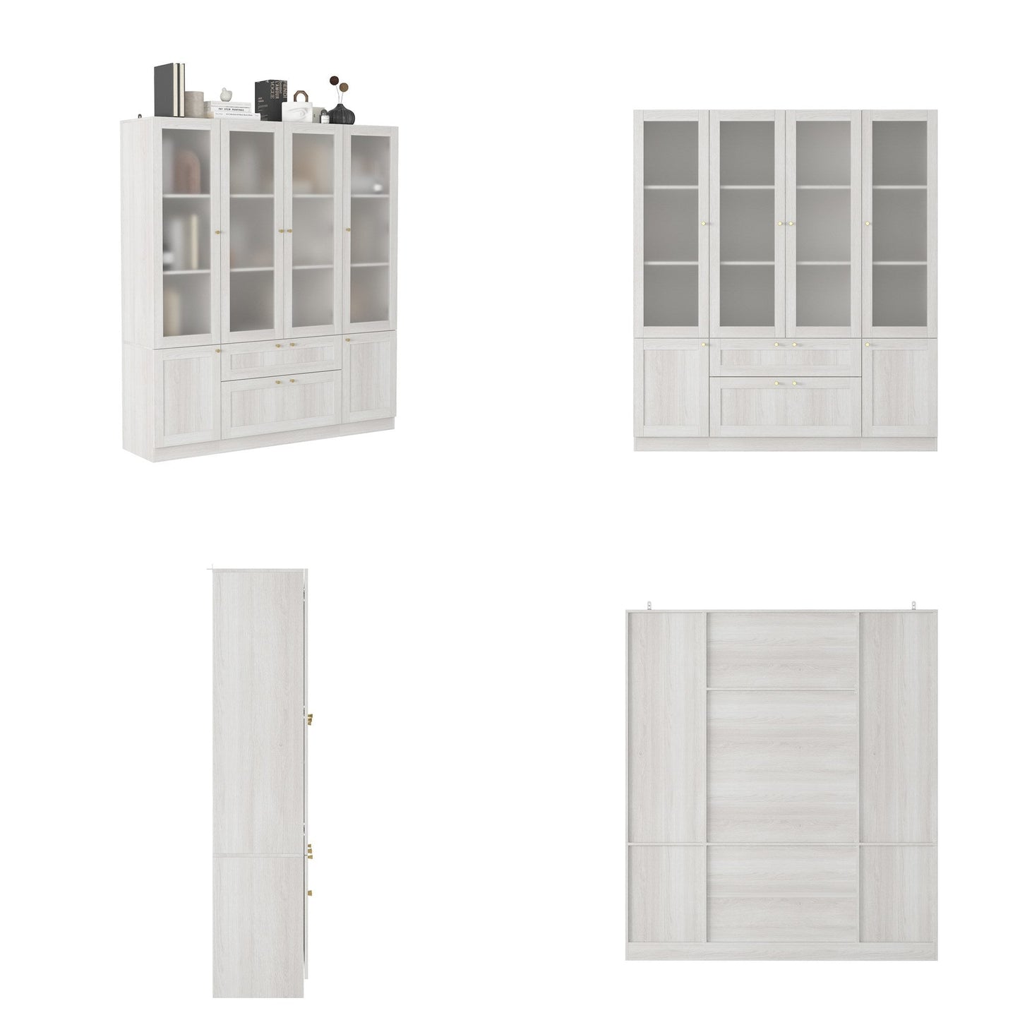 Bibliothèque modulaire à 4 tiroirs avec portes en verre dépoli, 71 po H x 126 po L