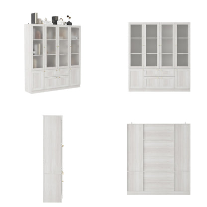 Bibliothèque modulaire à 4 tiroirs avec portes en verre dépoli, 71 po H x 126 po L