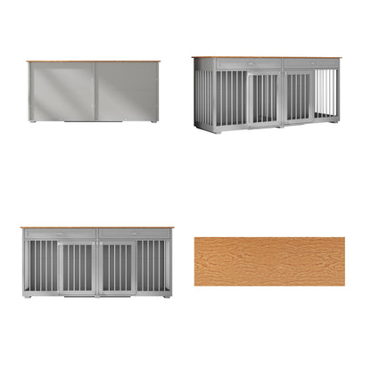 Grande cage en bois pour chien avec 2 tiroirs et séparateurs