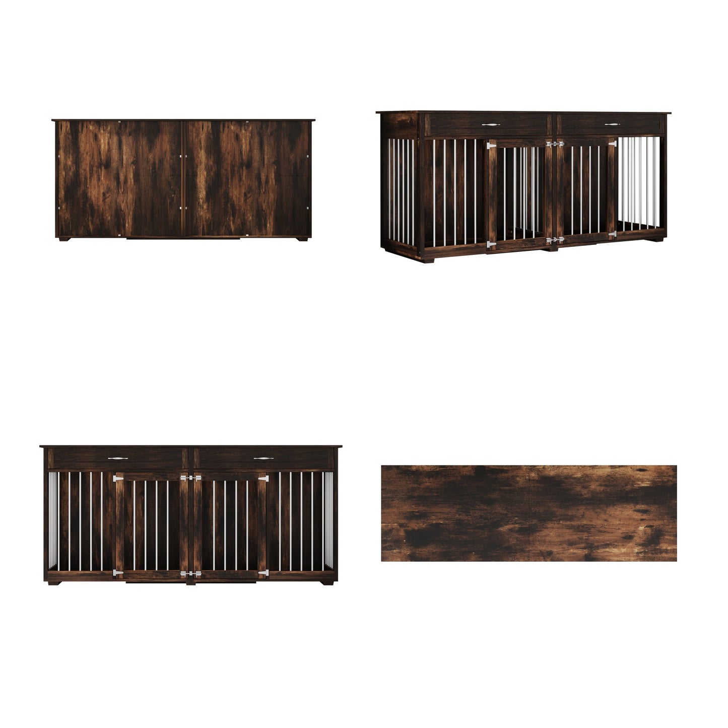 Grande cage en bois pour chien avec 2 tiroirs et séparateurs