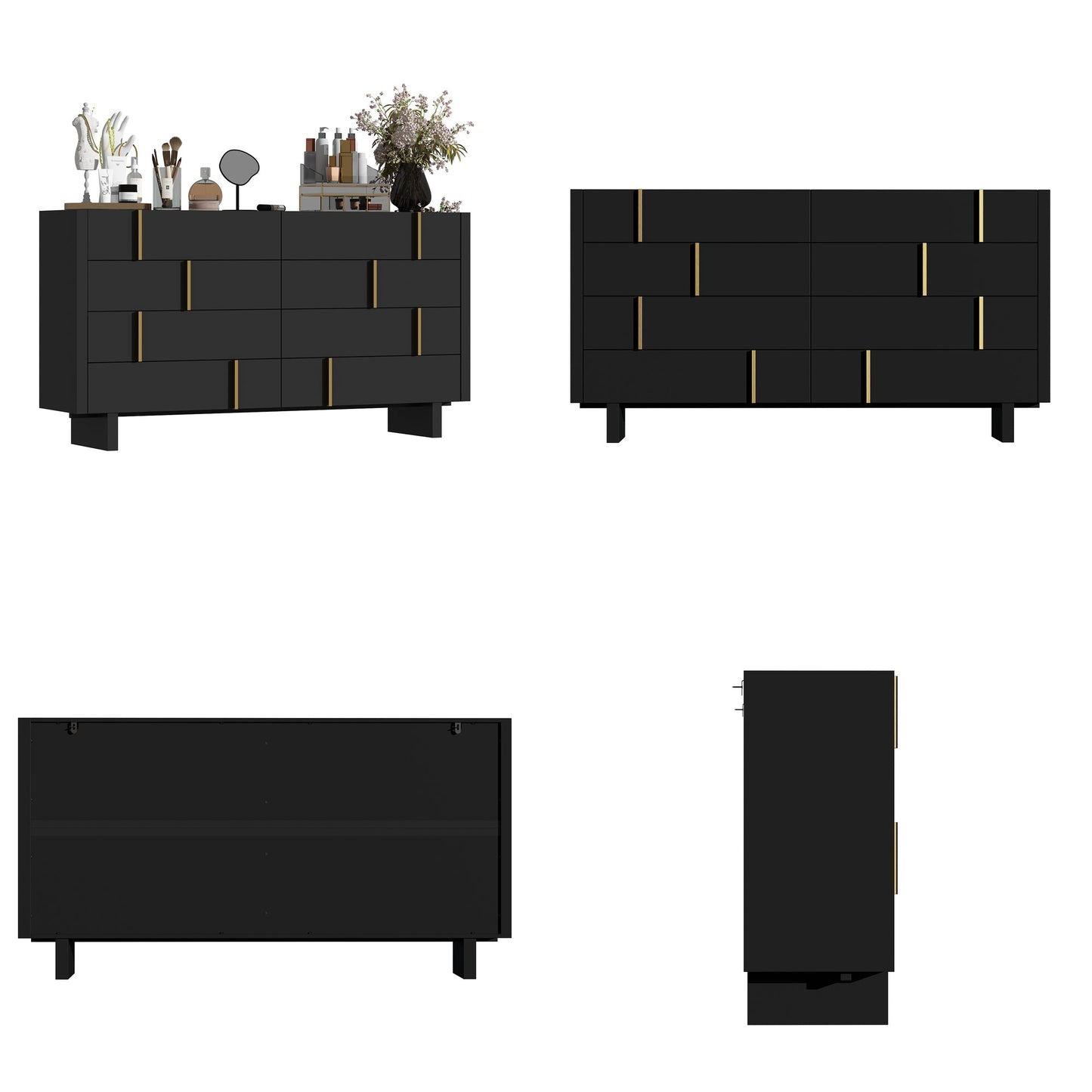 Commode moderne à 8 tiroirs avec détails dorés – Solution de rangement élégante pour la chambre