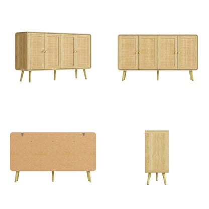 Buffet moderne du milieu du siècle avec portes en rotin et étagères réglables
