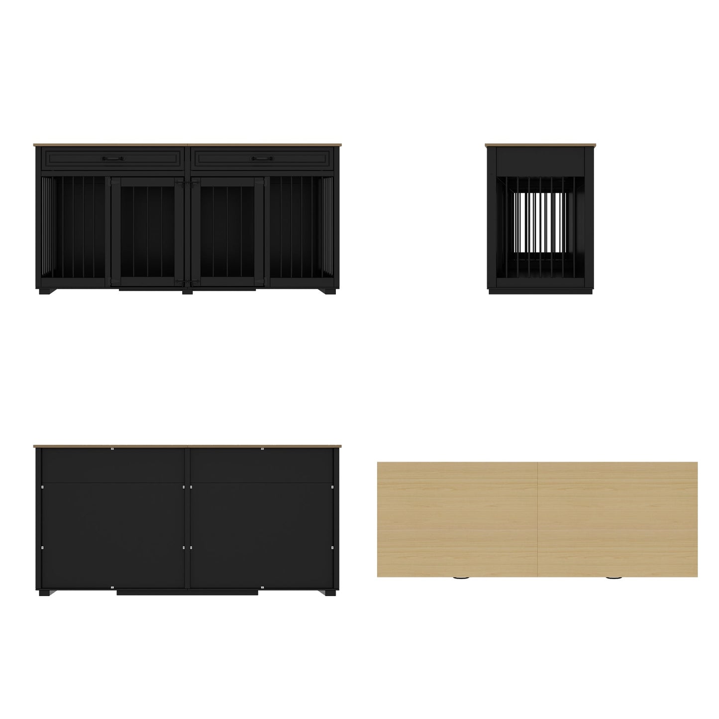 Grande cage en bois pour chien avec séparateur et table d'appoint