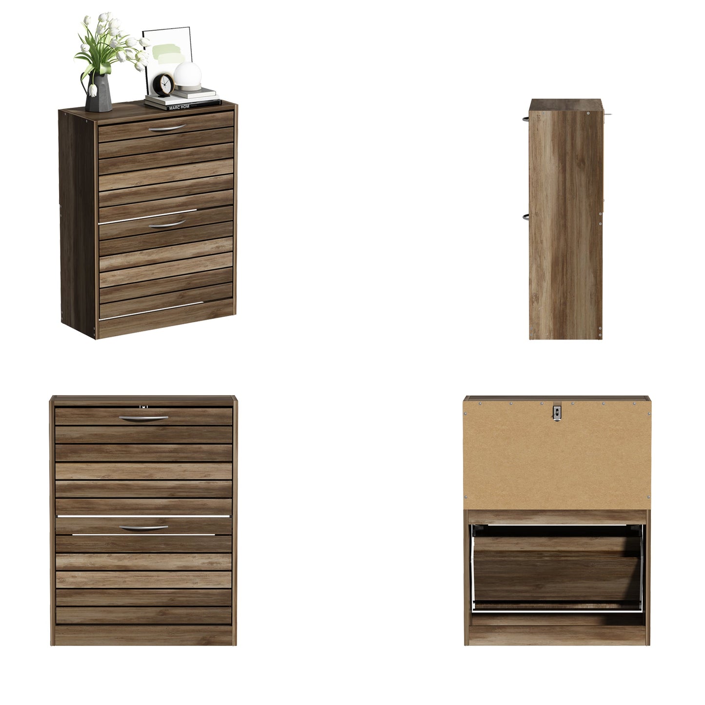 Meuble à chaussures à 2 tiroirs rabattables, meuble de rangement à chaussures à 2 niveaux pour entrée 