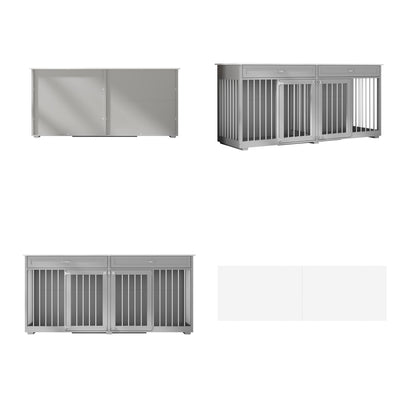 Grande cage en bois pour chien avec 2 tiroirs et séparateurs