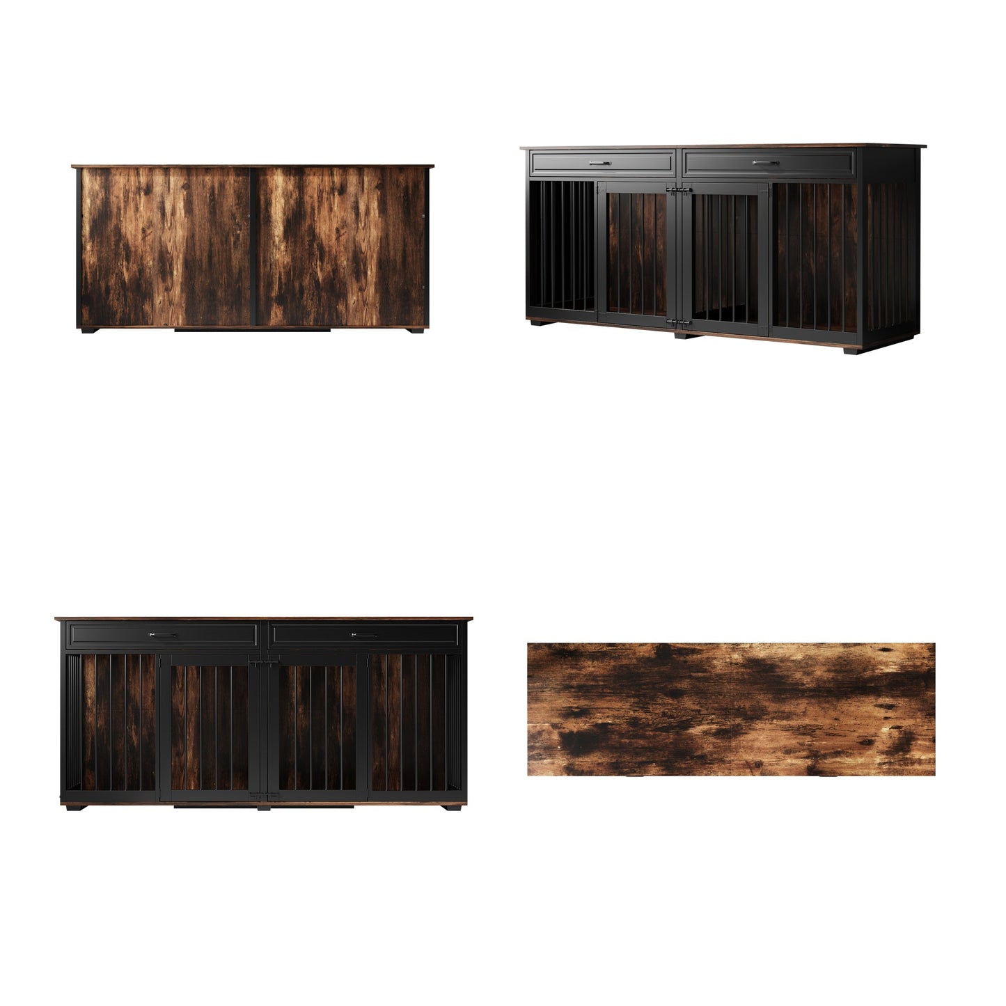 Grande cage en bois pour chien avec 2 tiroirs et séparateurs