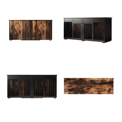 Grande cage en bois pour chien avec 2 tiroirs et séparateurs