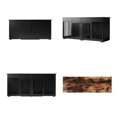 Grande cage en bois pour chien avec 2 tiroirs et séparateurs