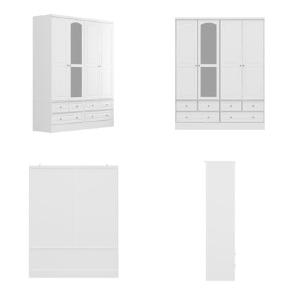 Armoire-penderie blanche élégante de 63 pouces de large avec miroir, 4 portes et 6 tiroirs