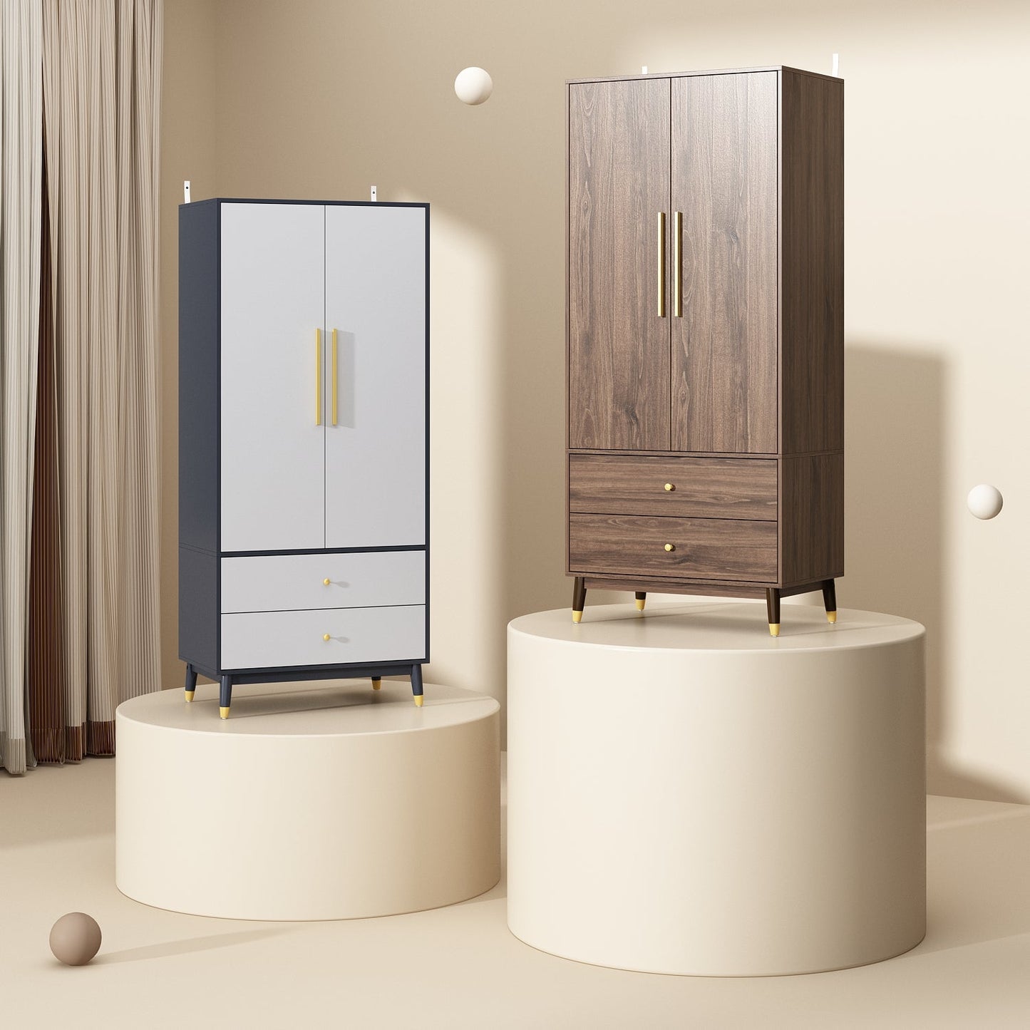 Armoire moderne grand placard de rangement 2 portes 2 tiroirs