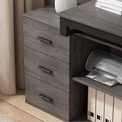 Bureau d'angle en L de 55 pouces avec étagères et tiroirs 